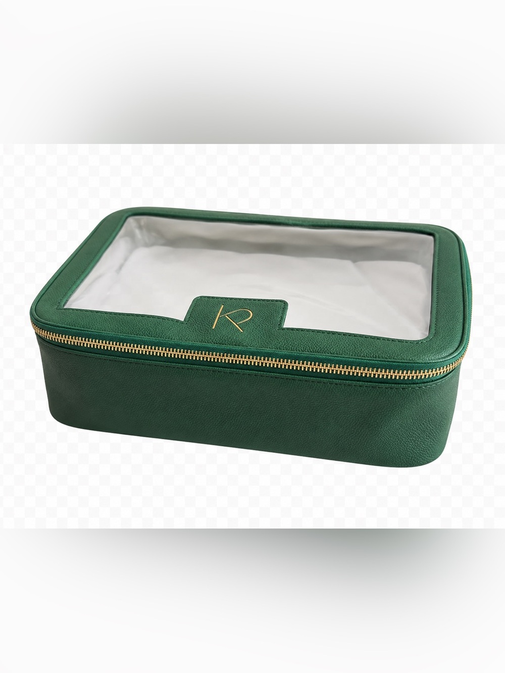 NWT Kiki Price Green Vegan Leather Clear Window Travel Shoe Storage Box